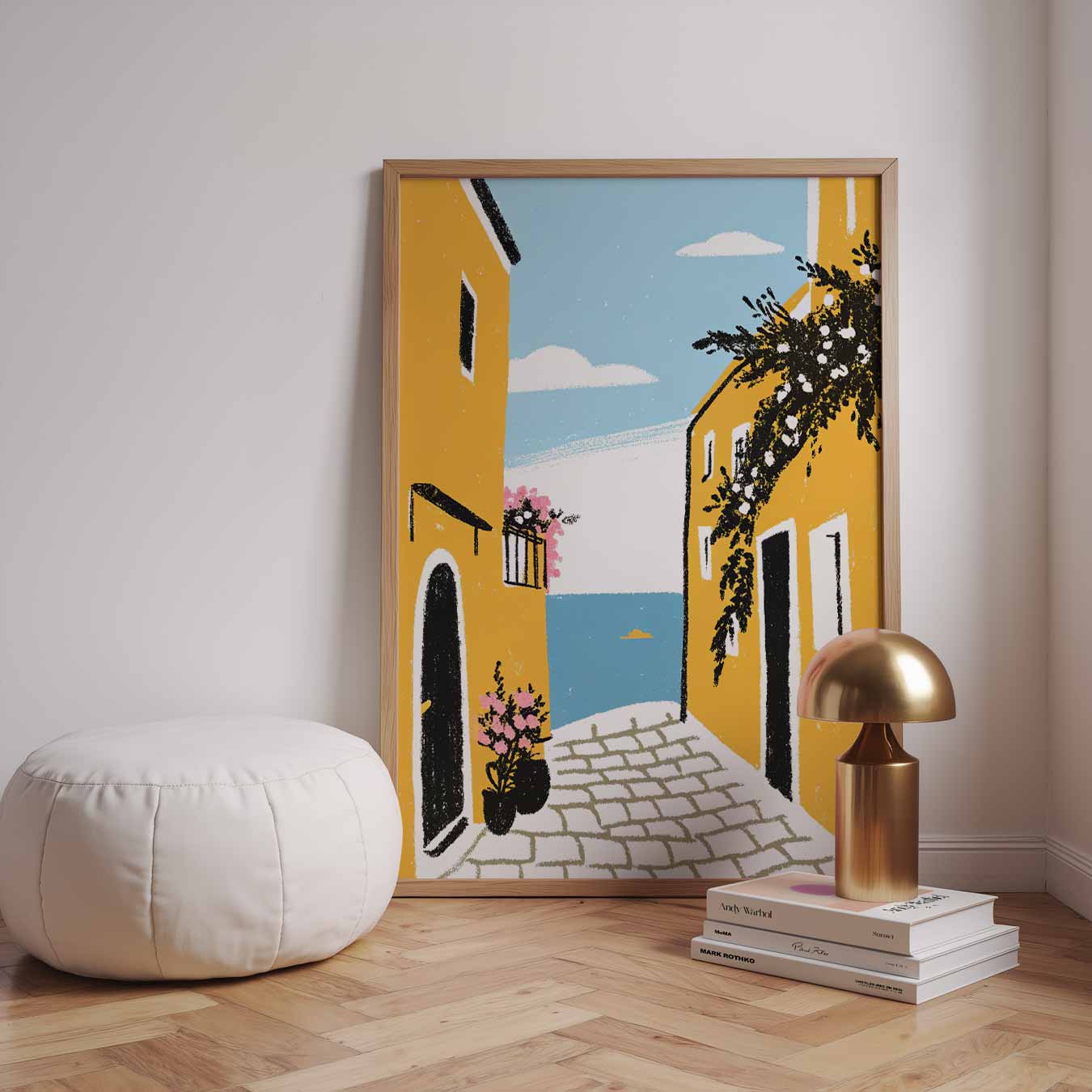 Mediterrane Straat Met Zeezicht Poster