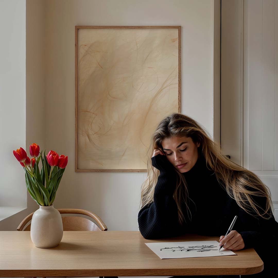 Rustgevende Beige Wandposter-WallArtistic