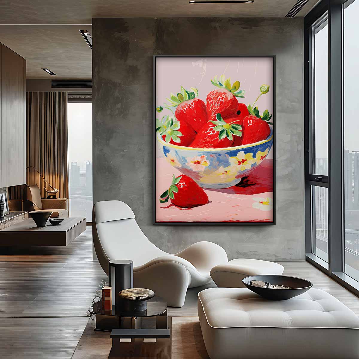 Aardbeien in Bloemenschotel Kunstwerk-canvas-dibond-plexiglas-wanddecoratie-WallArtistic