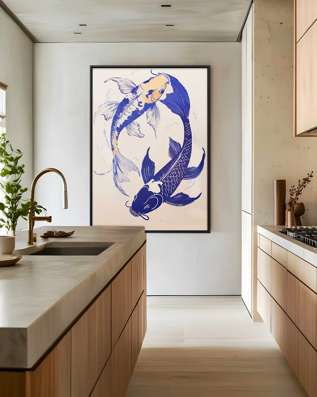 Vrolijke Koi Vissen Dans Kunstwerk-canvas-dibond-plexiglas-wanddecoratie-WallArtistic