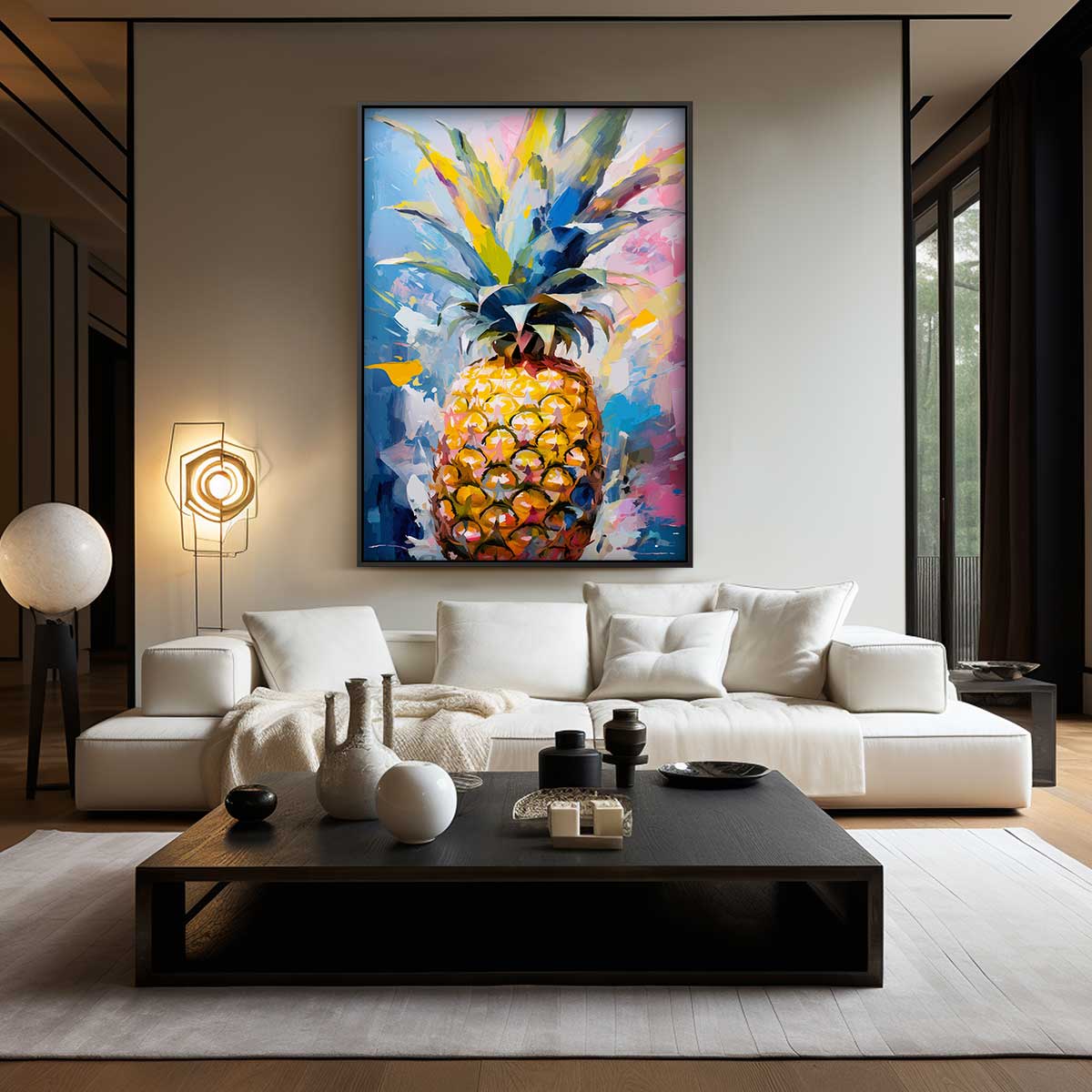 Kleurrijke Ananas Explosion Kunstwerk-canvas-dibond-plexiglas-wanddecoratie-WallArtistic