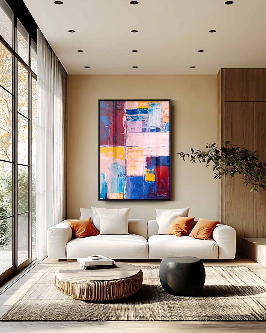 Kleurrijke Abstracte Compositie Kunstwerk-canvas-dibond-plexiglas-wanddecoratie-WallArtistic