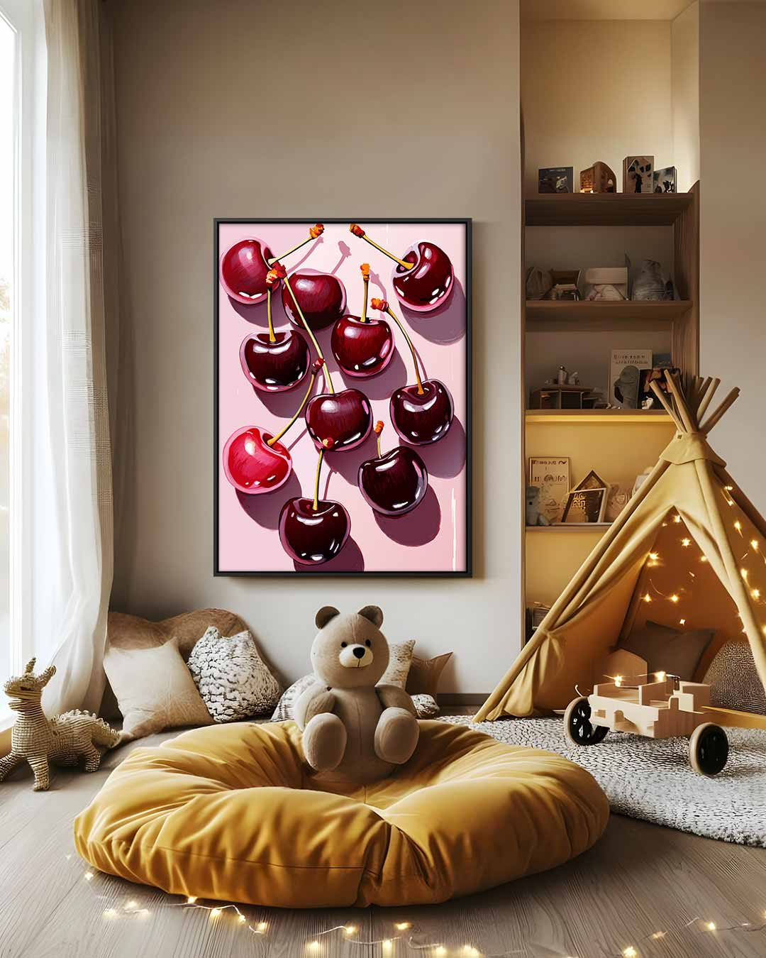 Kersenfeest op Roze Canvas Kunstwerk-canvas-dibond-plexiglas-wanddecoratie-WallArtistic