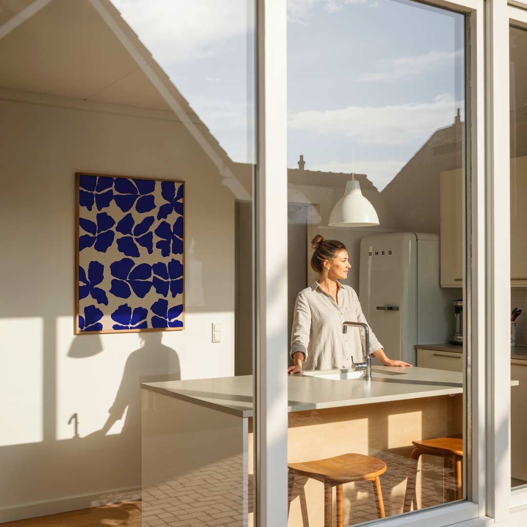 Blauwe Bloemenprint Poster-WallArtistic