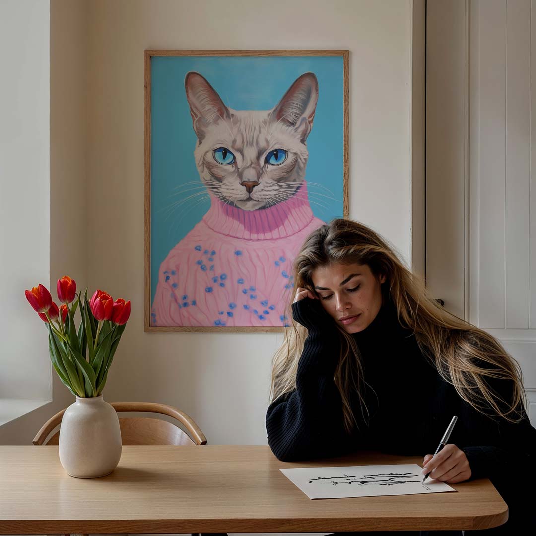 Stijlvolle Kat in Trui Poster-WallArtistic