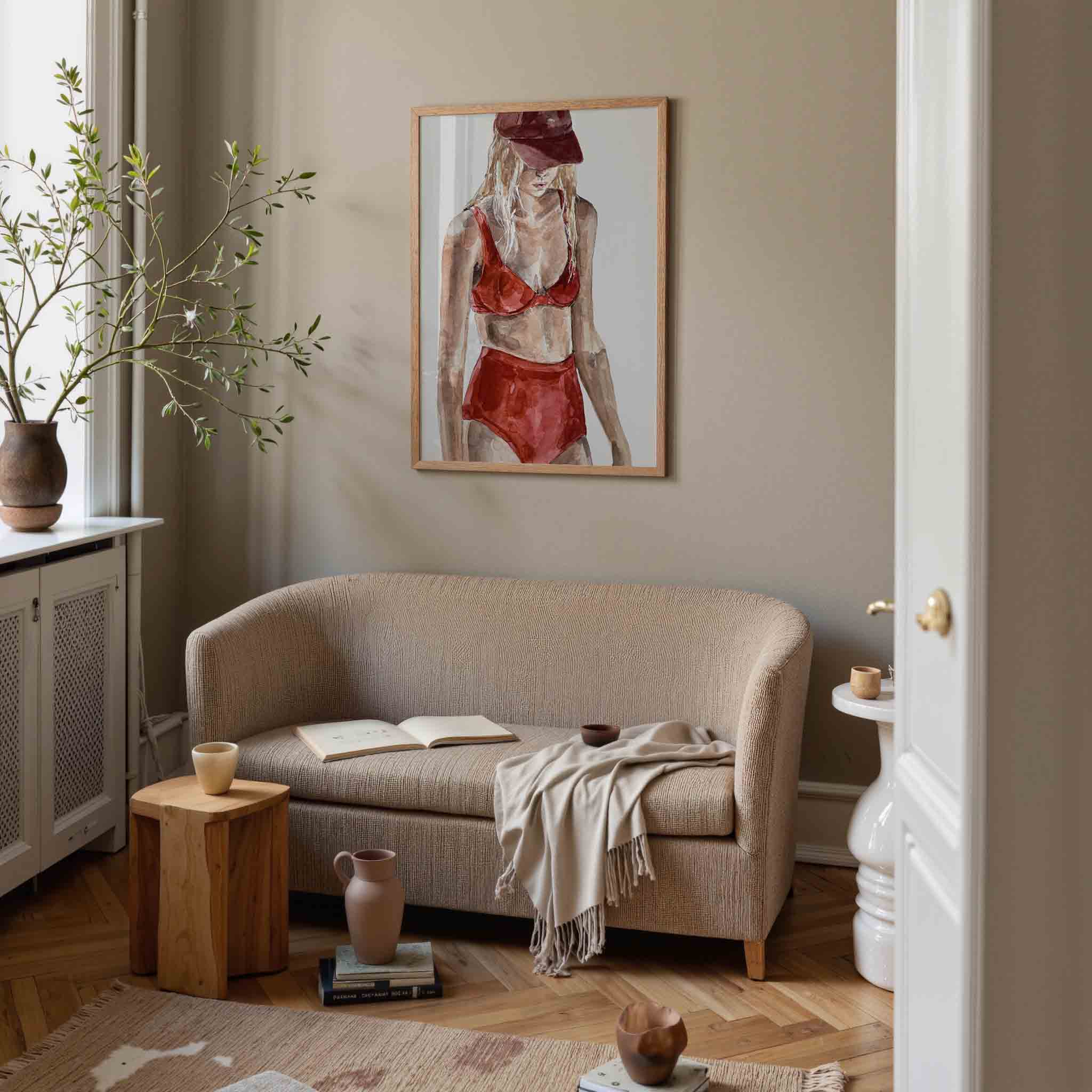 Vrouw in rode outfit Poster