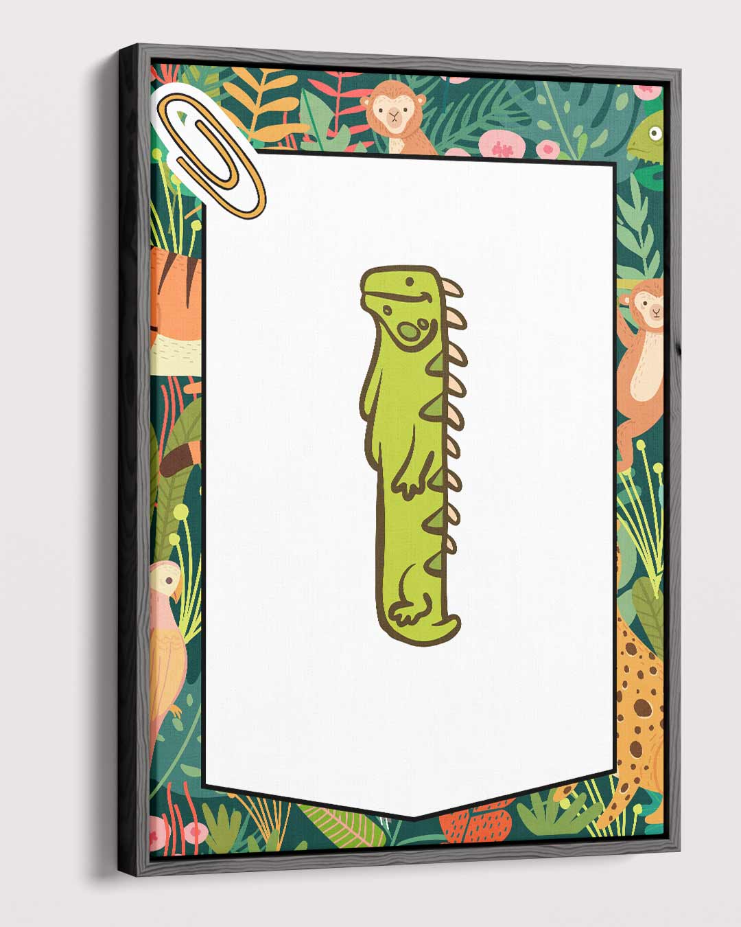 Vrolijke Groene Leguaan Illustratie Kunstwerk-canvas-dibond-plexiglas-wanddecoratie-WallArtistic