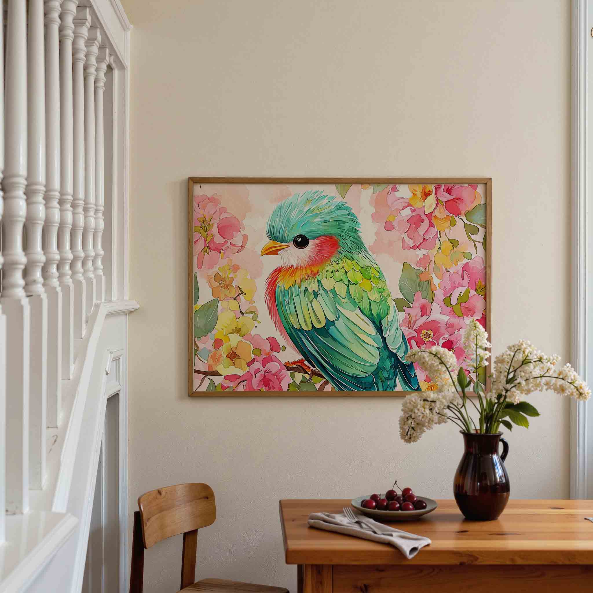 Vogel en bloemen Poster