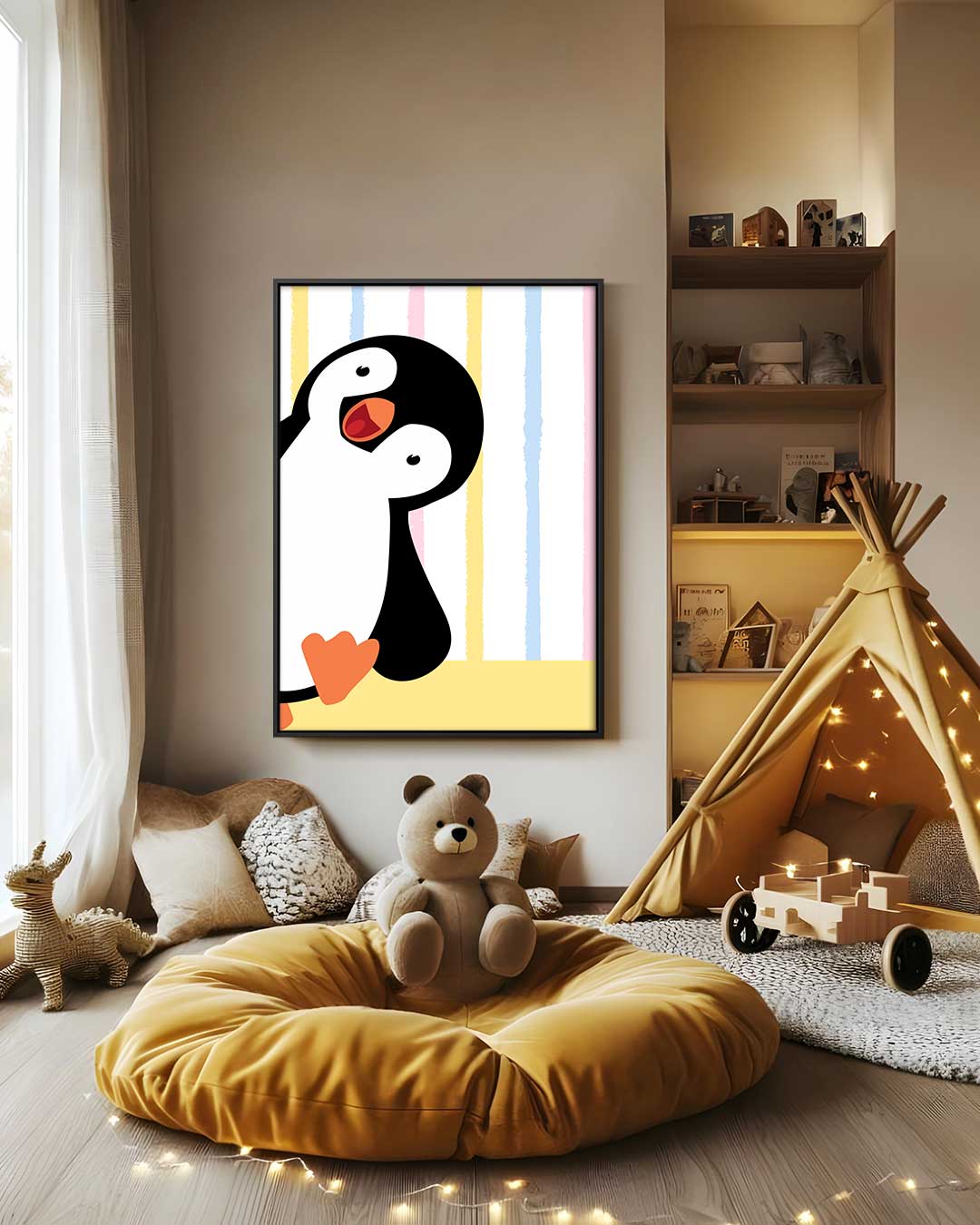 Vrolijke Pinguïn Kunstprint Kunstwerk-canvas-dibond-plexiglas-wanddecoratie-WallArtistic