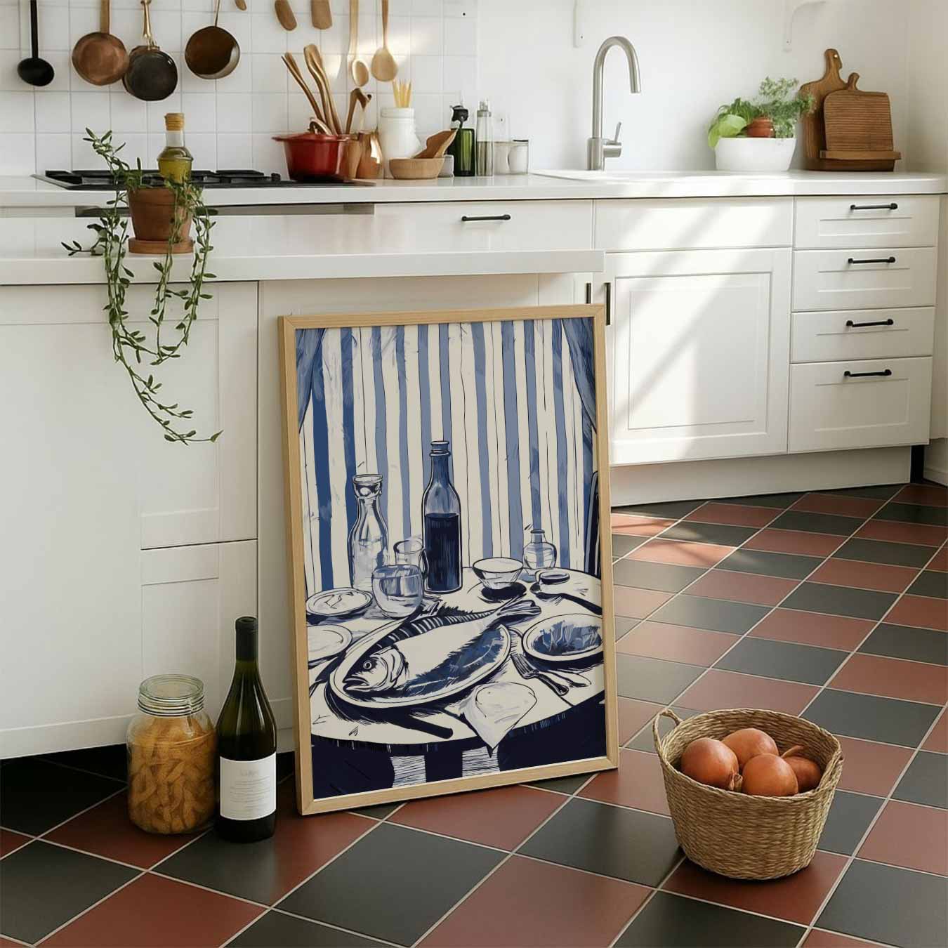 Elegante Tafelscène in Blauwtinten Poster