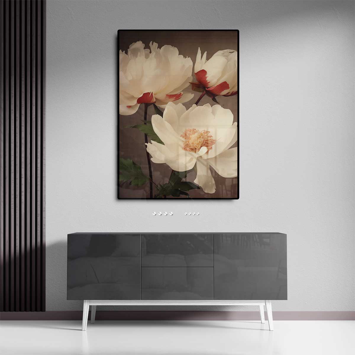 Elegantie van Witte Pioenrozen Kunstwerk-canvas-dibond-plexiglas-wanddecoratie-WallArtistic