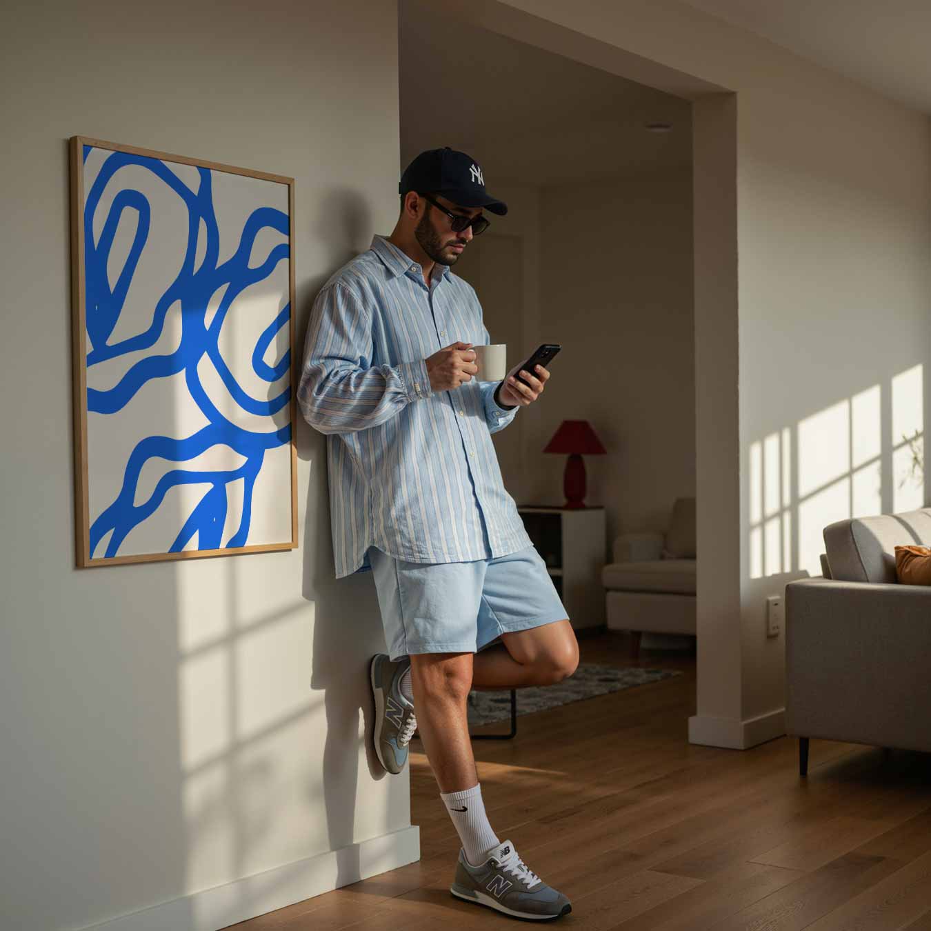 Abstracte Blauw-Witte Kunstposter-WallArtistic