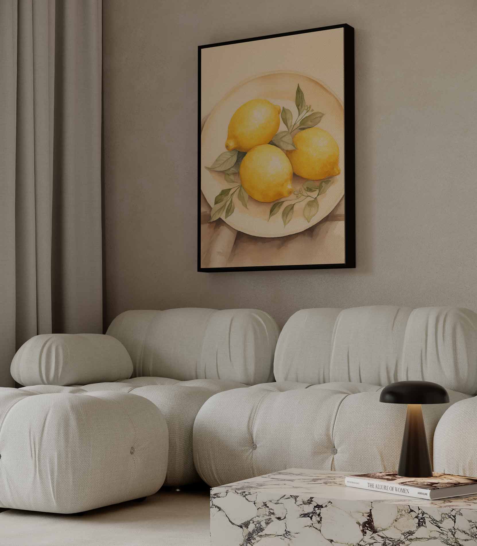 Zonnige Citroenen op Bord Kunstwerk-canvas-dibond-plexiglas-wanddecoratie-WallArtistic