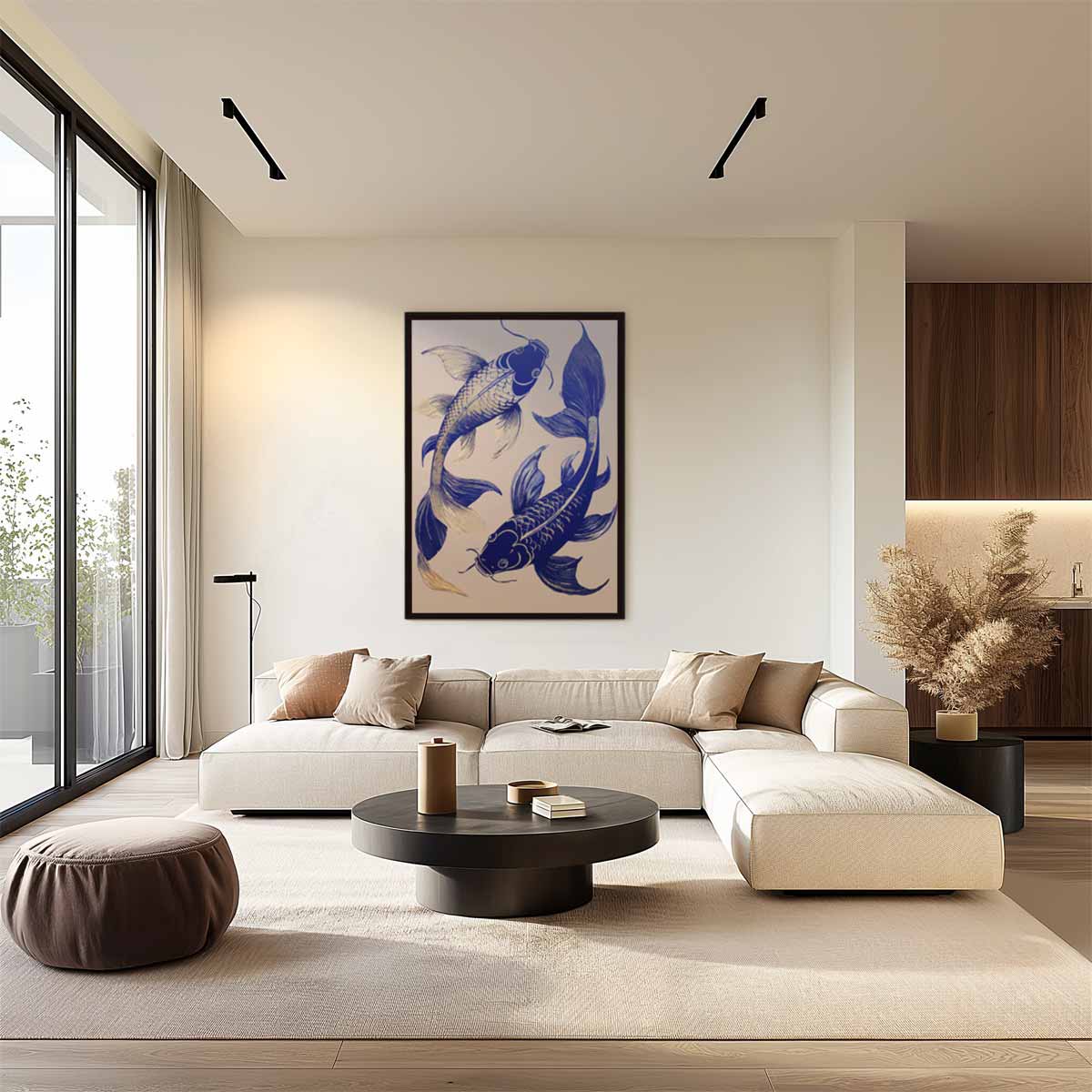 Dansende Koi Vissen Kunstwerk-canvas-dibond-plexiglas-wanddecoratie-WallArtistic