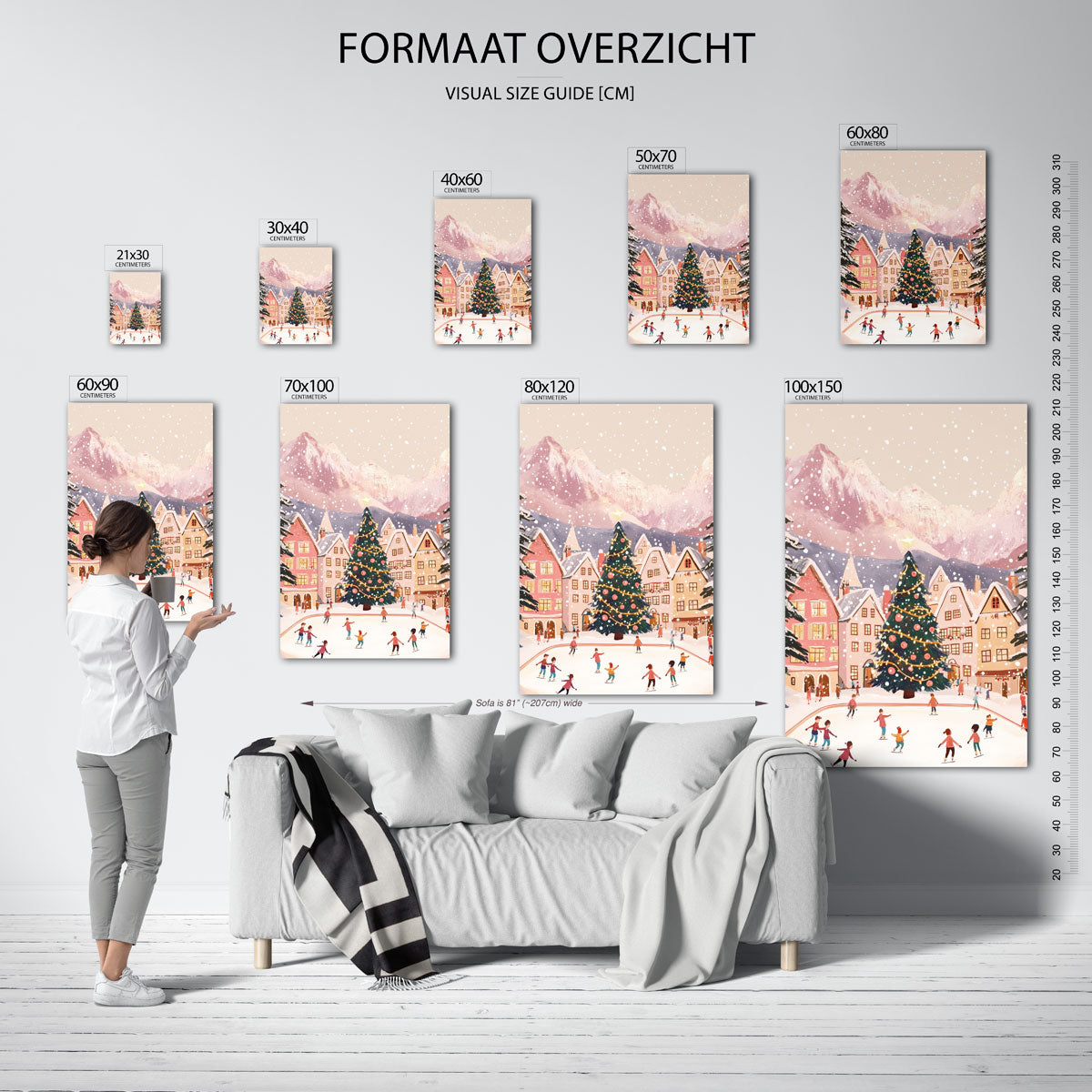 Schaatsende kinderen en kerstboom Poster
