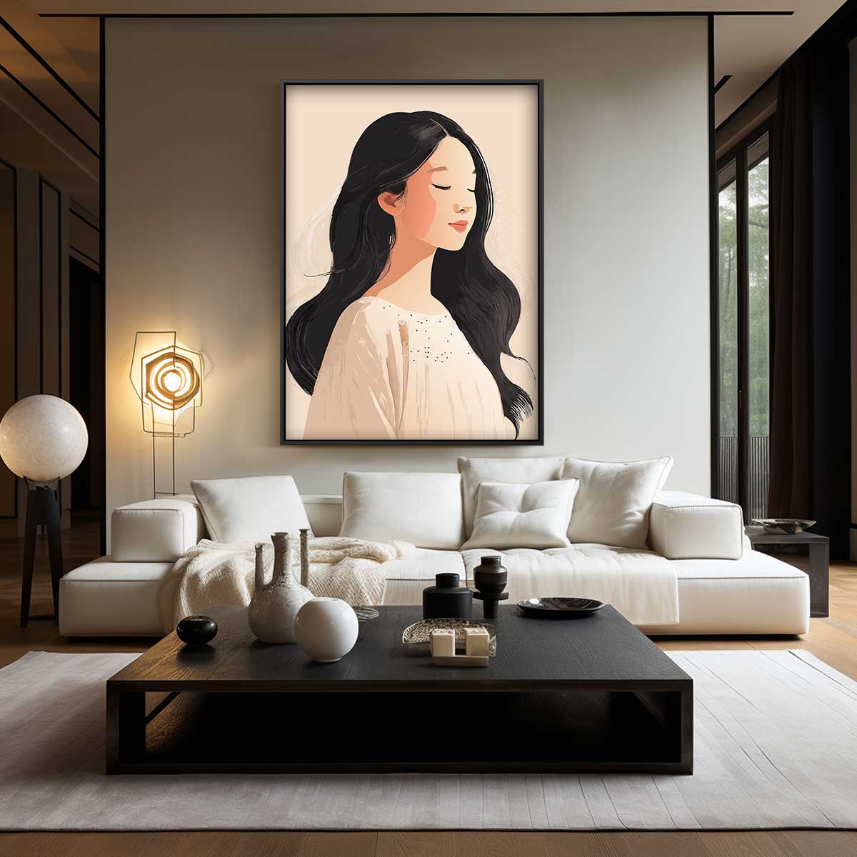 Dromerige Portret Illustratie Kunstwerk-canvas-dibond-plexiglas-wanddecoratie-WallArtistic