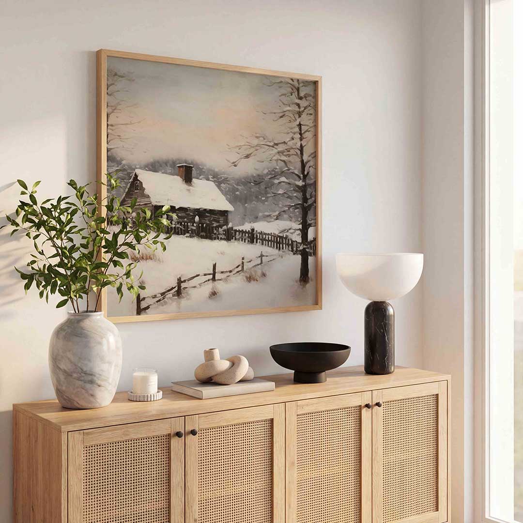 Winterlandschap met huis Poster