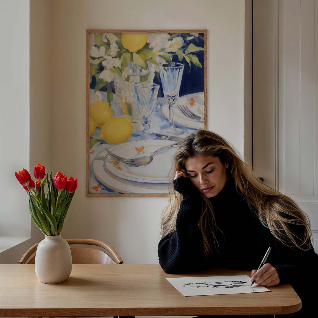 Zomers Tafeldecor met Citroenen Poster-WallArtistic