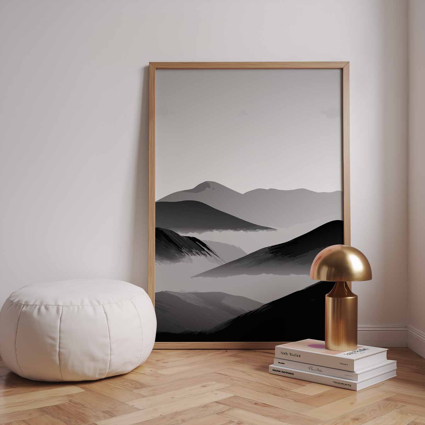 Rustgevende Bergen in Zwart-Wit Poster-WallArtistic