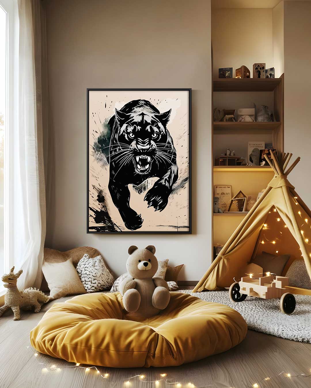 Indrukwekkende Zwarte Panter Schilderij Kunstwerk-canvas-dibond-plexiglas-wanddecoratie-WallArtistic