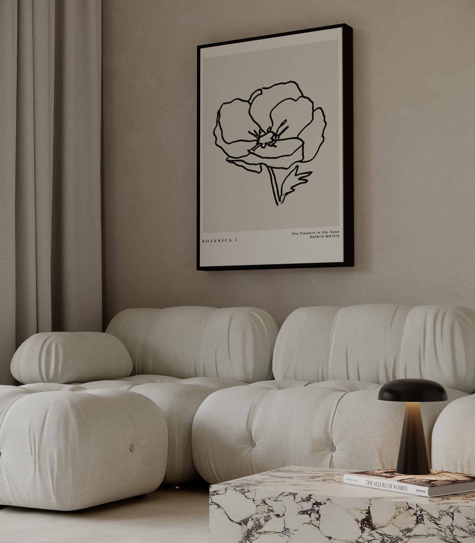 Botanica I Minimalistische Bloemenlijntekening Kunstwerk-canvas-dibond-plexiglas-wanddecoratie-WallArtistic