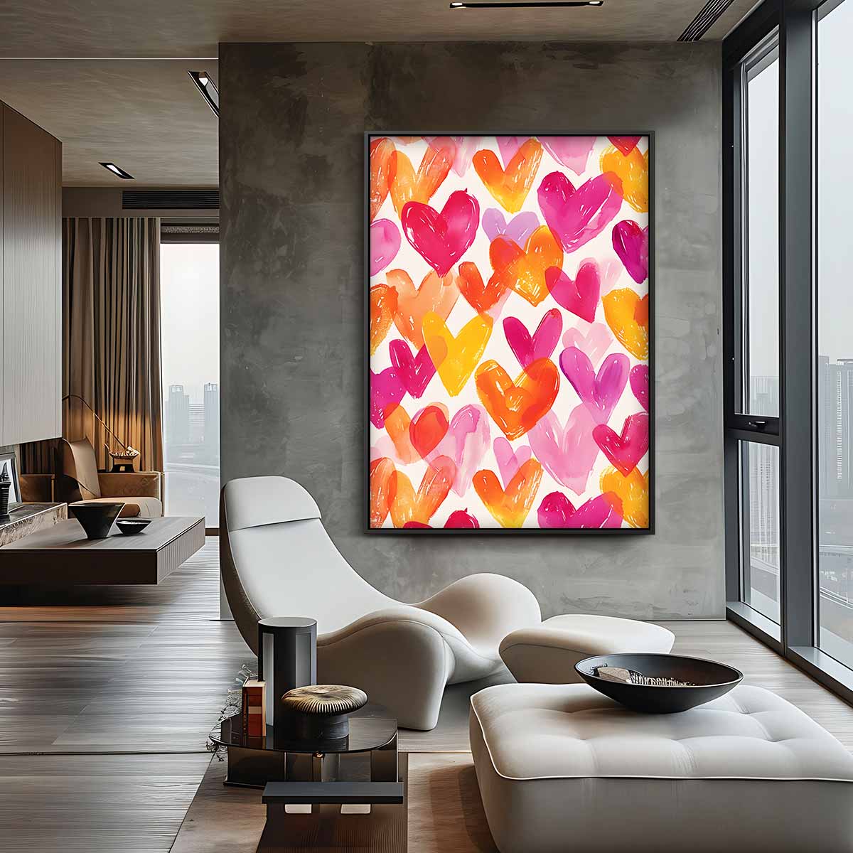 Kleurrijke Harten Patroon Kunstwerk-canvas-dibond-plexiglas-wanddecoratie-WallArtistic
