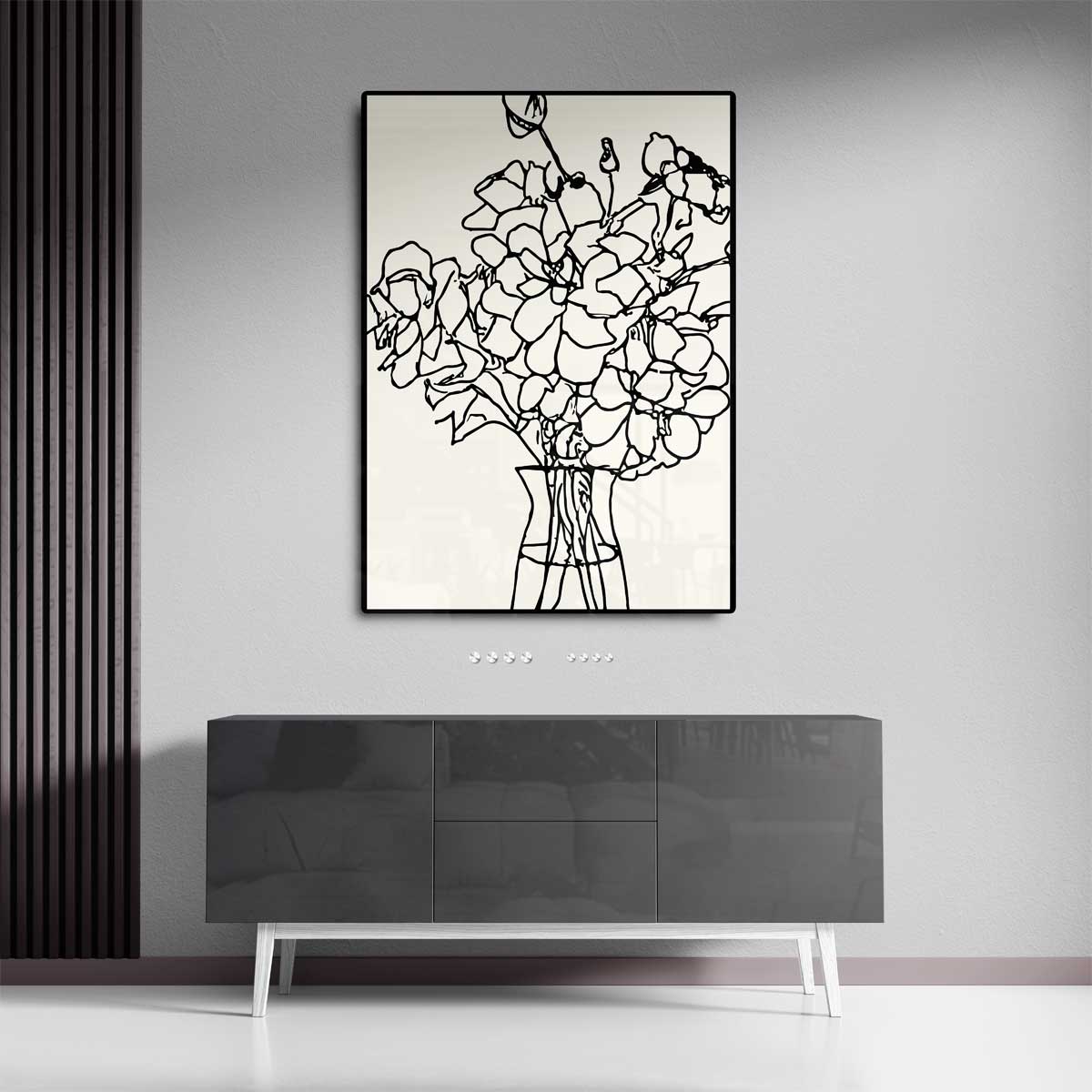 Lijntekening Bloemboeket Kunstwerk-canvas-dibond-plexiglas-wanddecoratie-WallArtistic