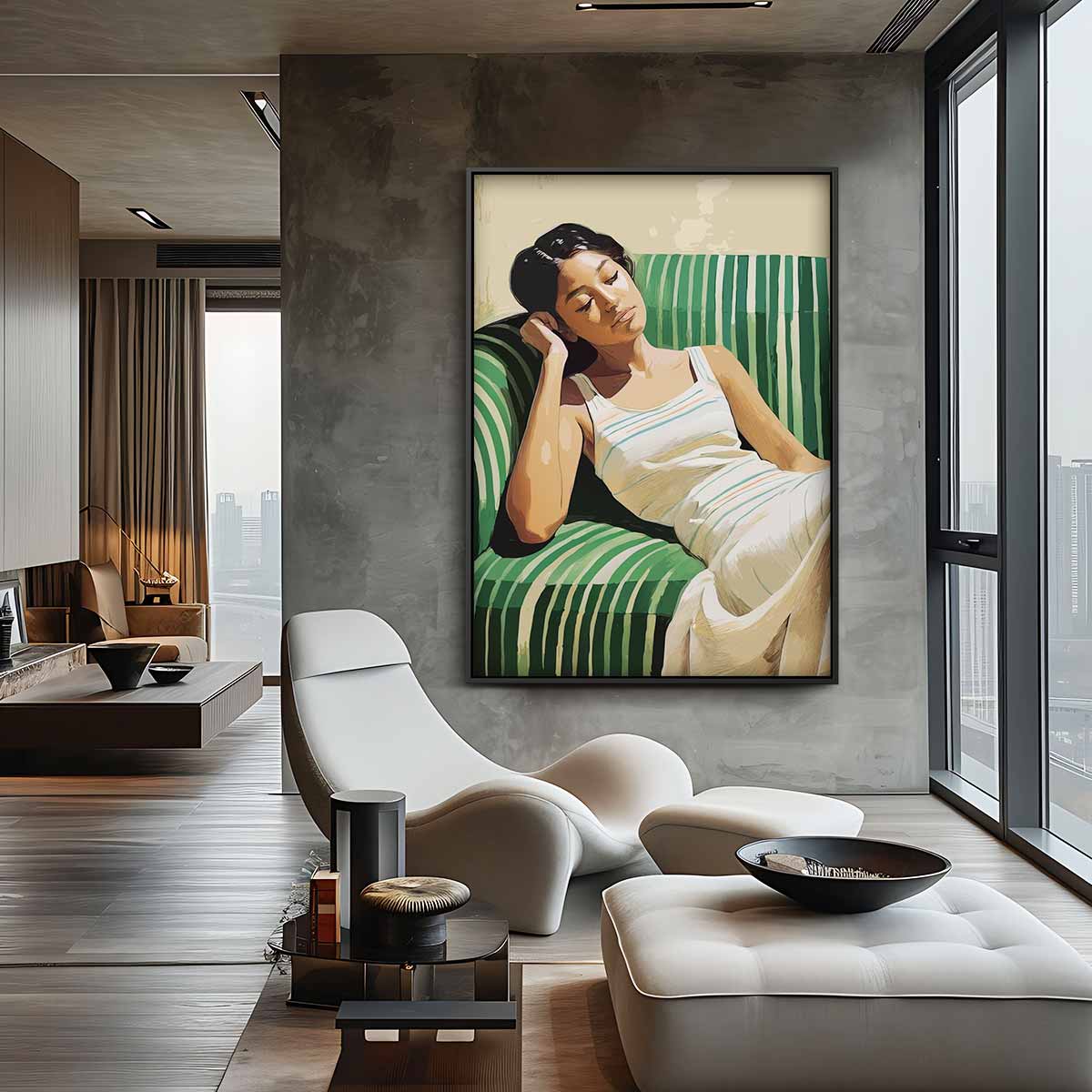 Dromerige Rust op een Groene Bank Kunstwerk-canvas-dibond-plexiglas-wanddecoratie-WallArtistic