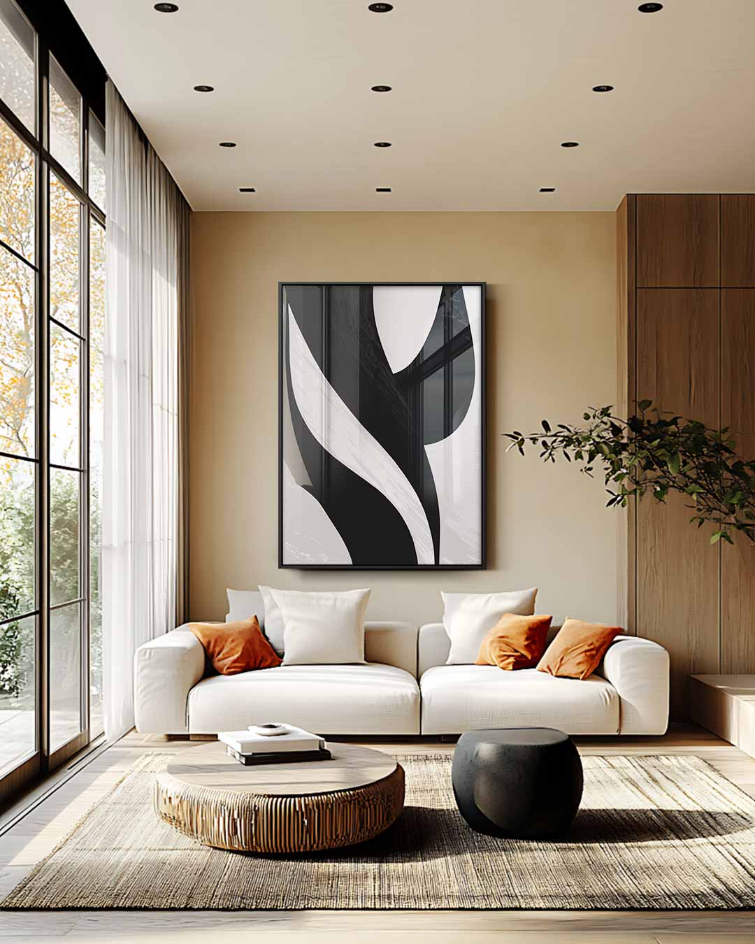 Elegante Vormen in Zwart en Wit Kunstwerk-canvas-dibond-plexiglas-wanddecoratie-WallArtistic