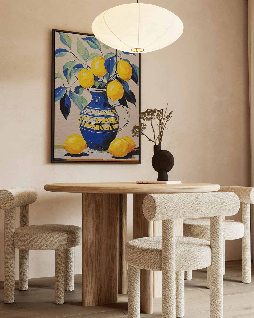 Citroenvaas met Levendige Bladeren Kunstwerk-canvas-dibond-plexiglas-wanddecoratie-WallArtistic