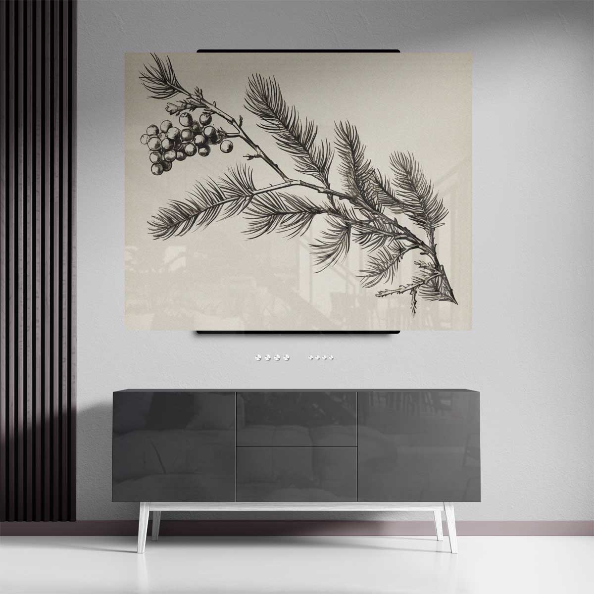Dennentak met Bessen Illustratie Kunstwerk-canvas-dibond-plexiglas-wanddecoratie-WallArtistic