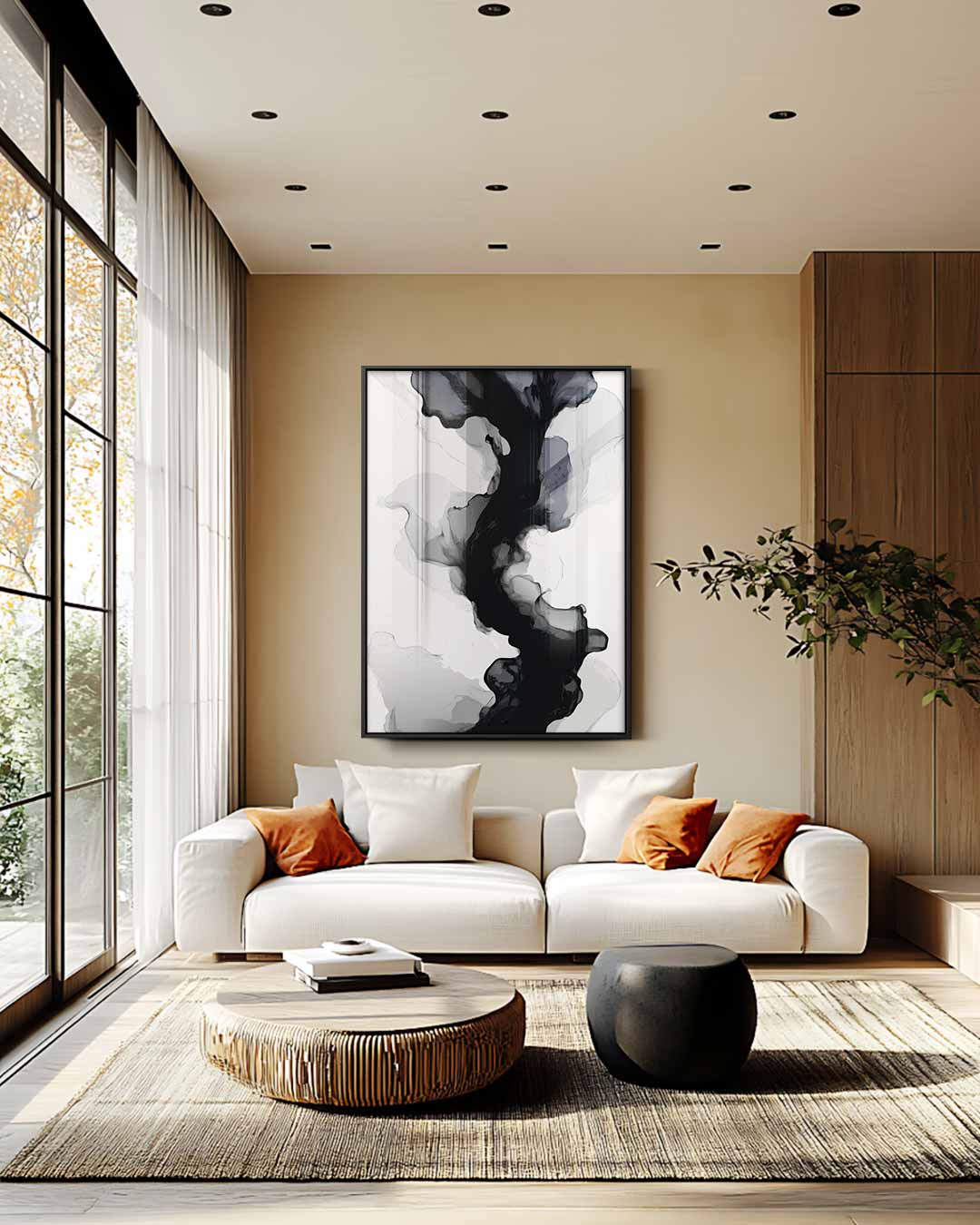 Abstracte Grijs-zwarte Stroming Kunstwerk-canvas-dibond-plexiglas-wanddecoratie-WallArtistic
