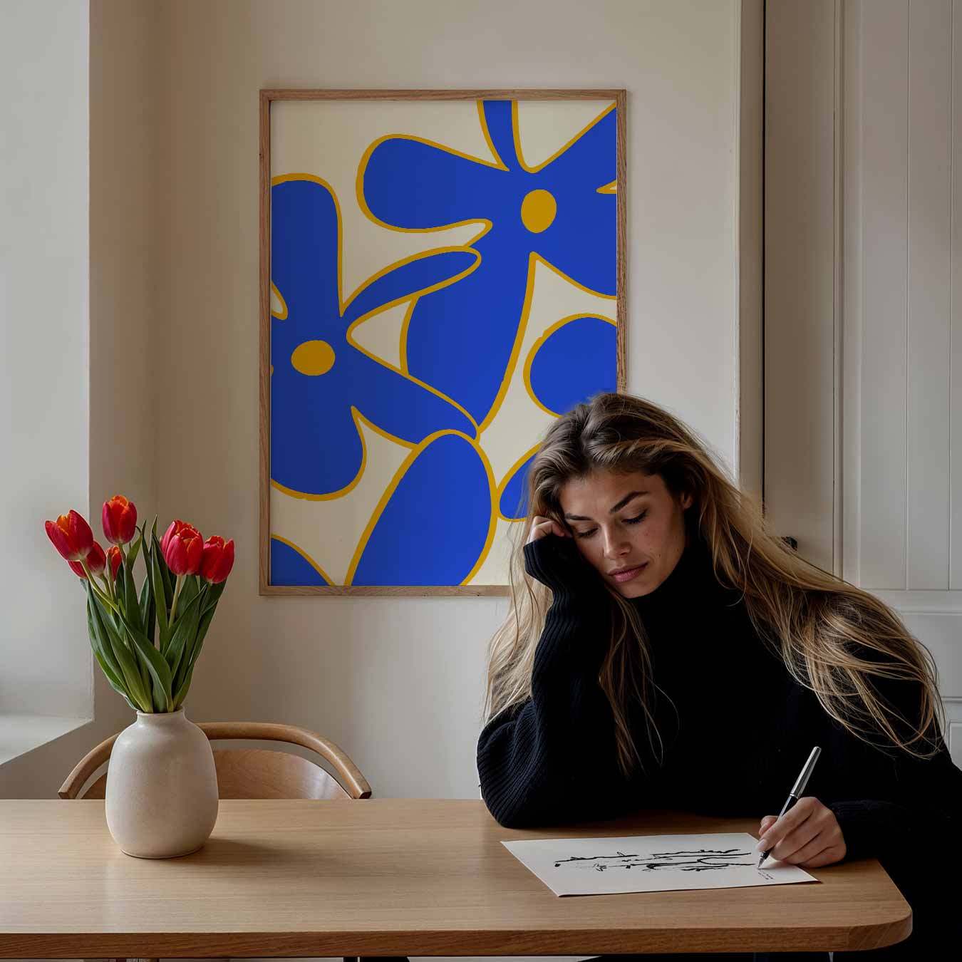 Blauwe Bloemenpracht Poster