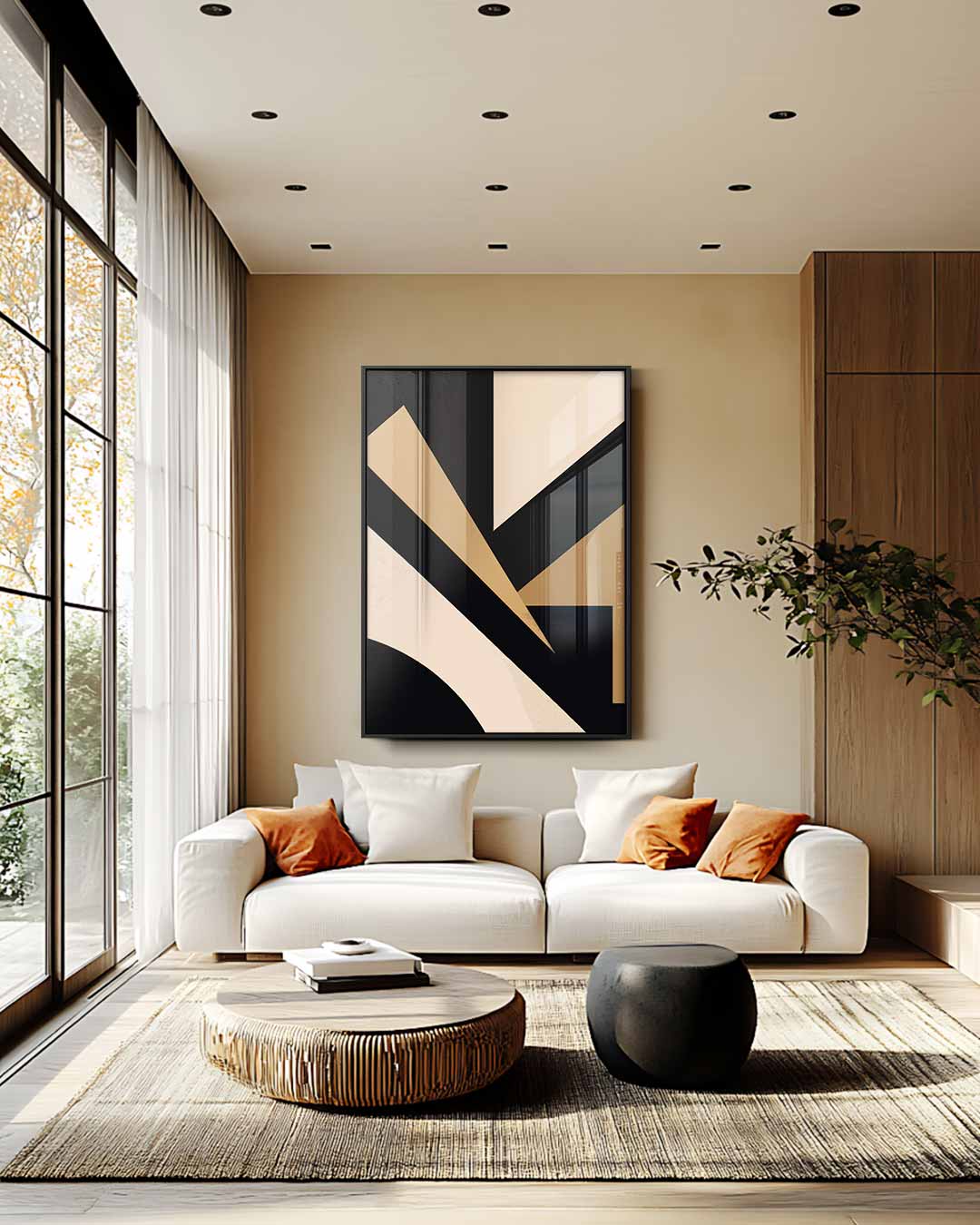 Strakke Geometrie in Aardetinten Kunstwerk-canvas-dibond-plexiglas-wanddecoratie-WallArtistic