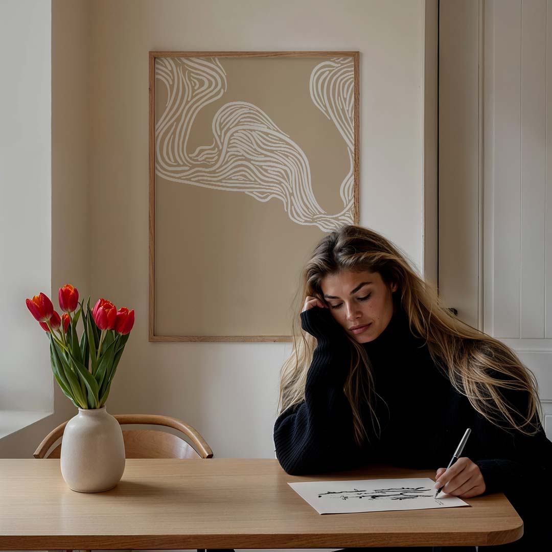 Stijlvolle Beige Organische Lijnen Poster-WallArtistic