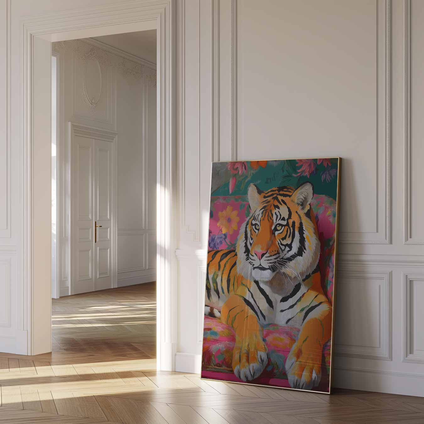 Tropische Tijger in Bloemenweelde Poster-WallArtistic