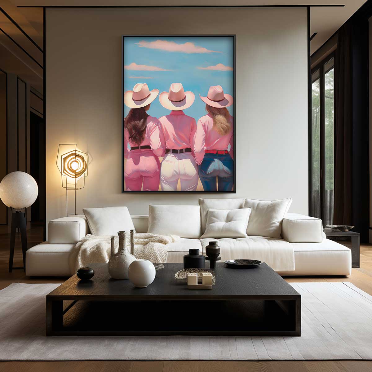 Drie Cowgirls in de Zon Kunstwerk-canvas-dibond-plexiglas-wanddecoratie-WallArtistic