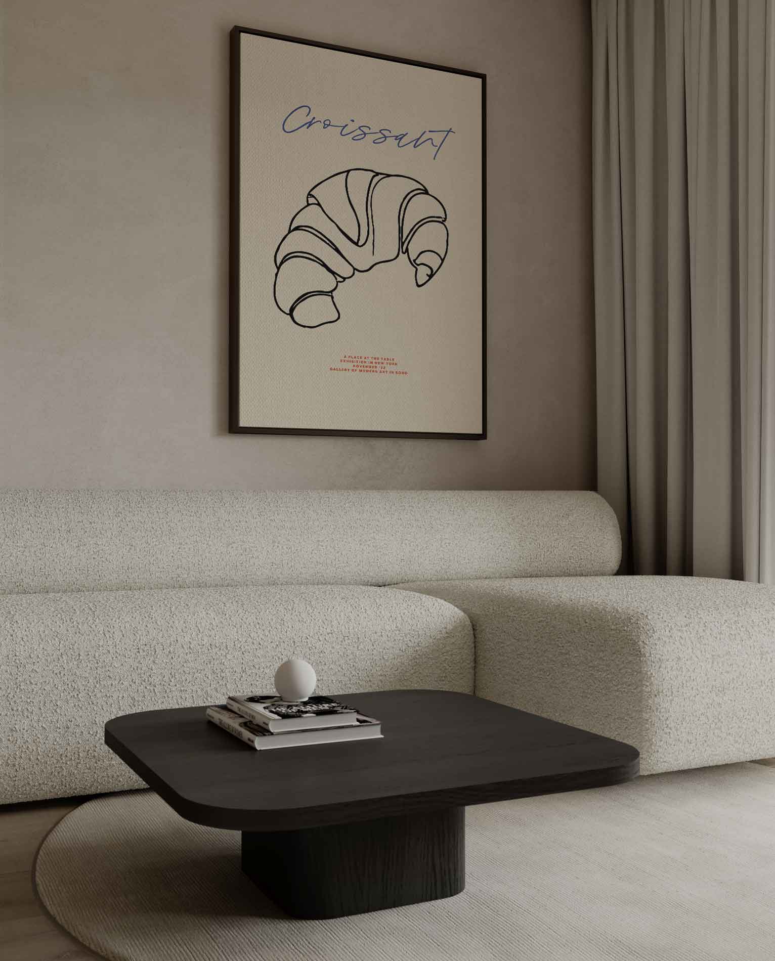 Croissant Line Art Kunstwerk-canvas-dibond-plexiglas-wanddecoratie-WallArtistic
