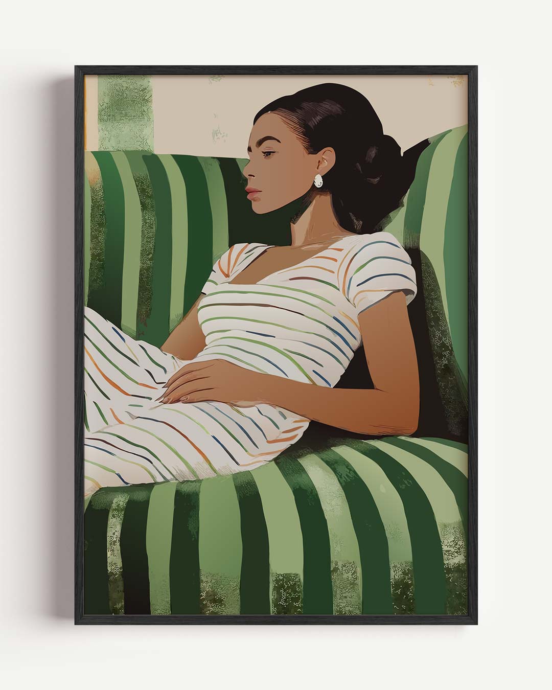 Chique Gestreepte Vrouwelijke Portretposter-WallArtistic