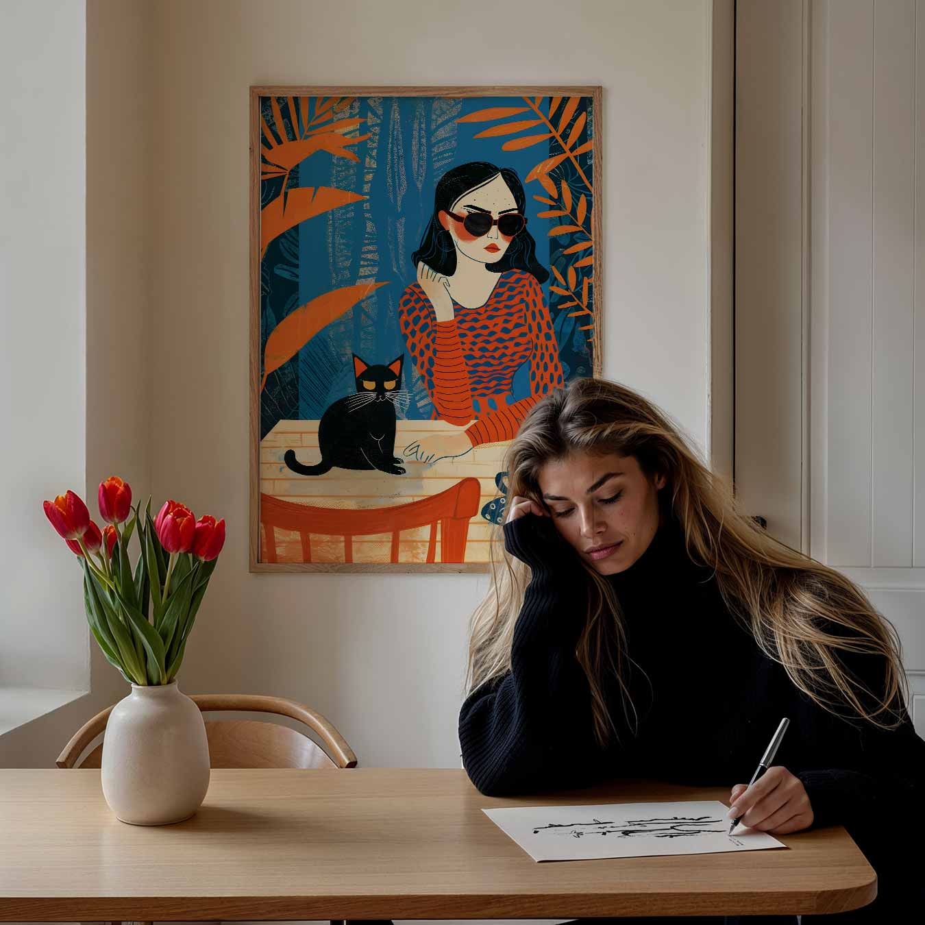 Stijlvolle Kat en Vrouw Poster