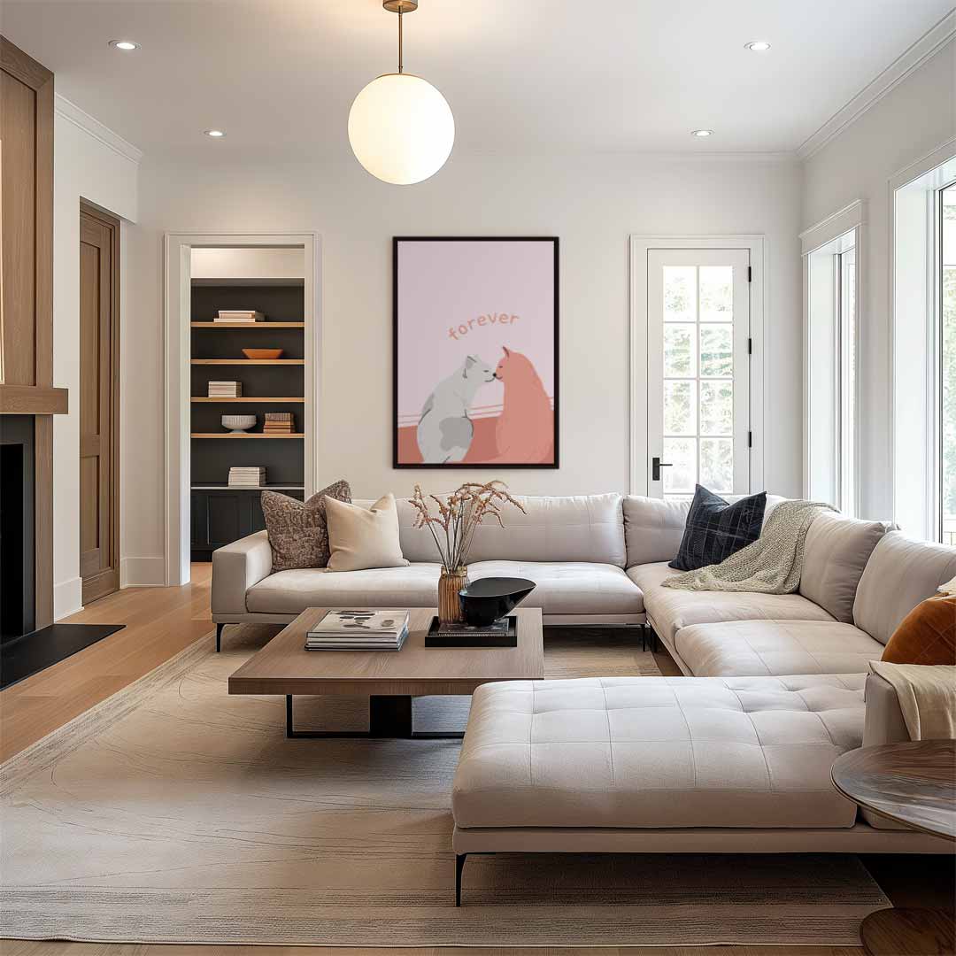 Liefdevolle Katten Illustratie Kunstwerk-canvas-dibond-plexiglas-wanddecoratie-WallArtistic