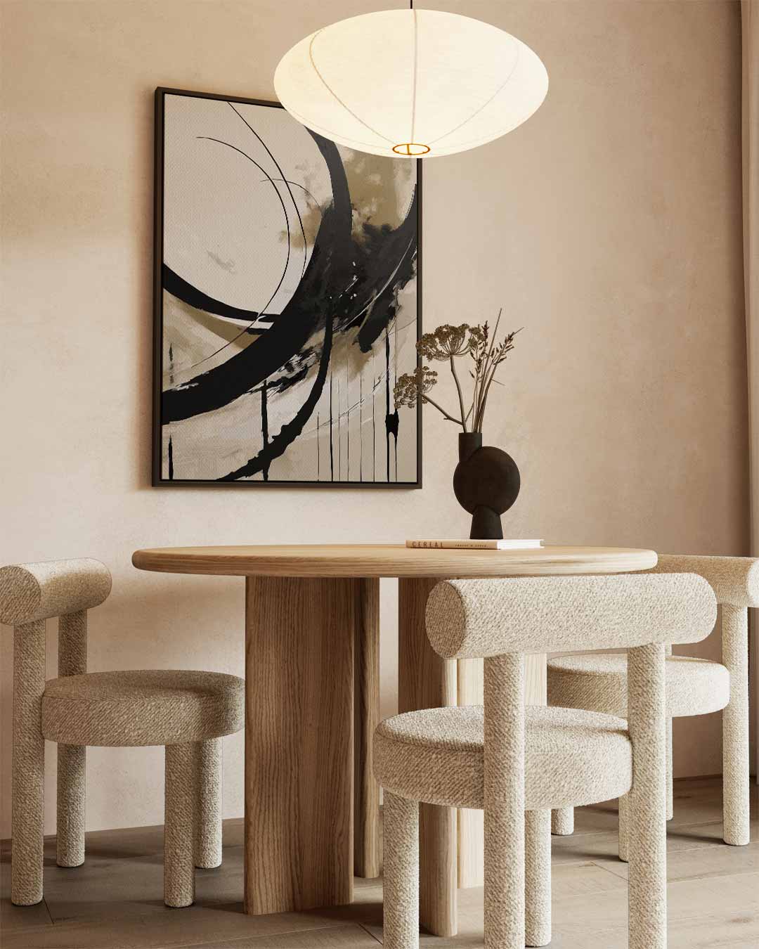 Abstracte Beweging in Zwart en Beige Kunstwerk-canvas-dibond-plexiglas-wanddecoratie-WallArtistic
