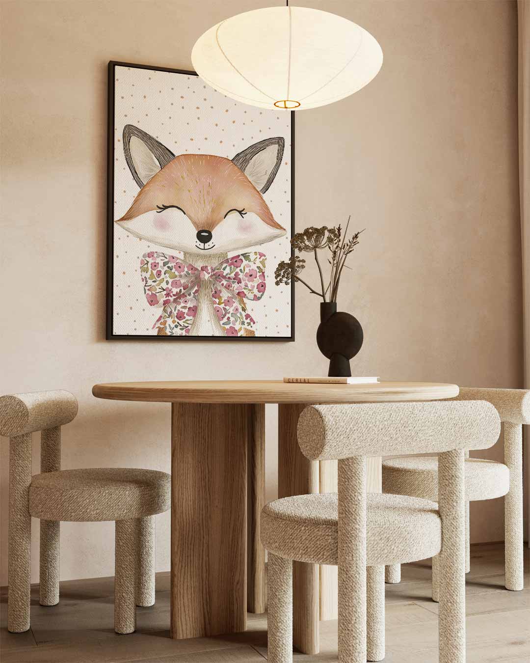 Vrolijke Vos met Bloemenstrik Kunstwerk-canvas-dibond-plexiglas-wanddecoratie-WallArtistic