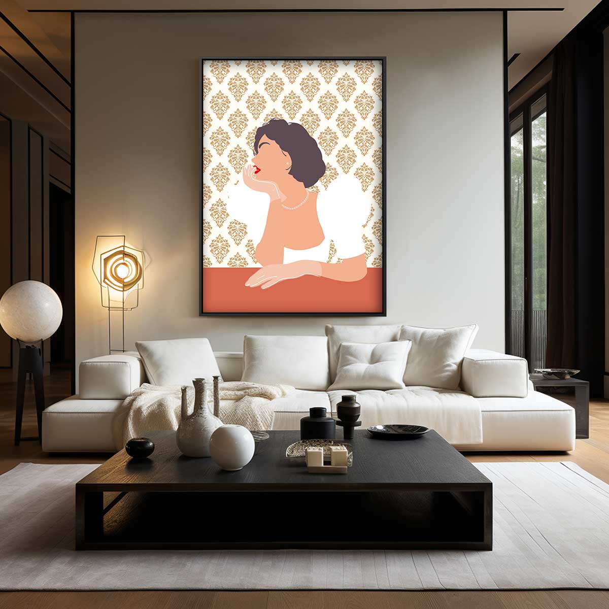 Dromerige Retro Dame Kunstwerk-canvas-dibond-plexiglas-wanddecoratie-WallArtistic