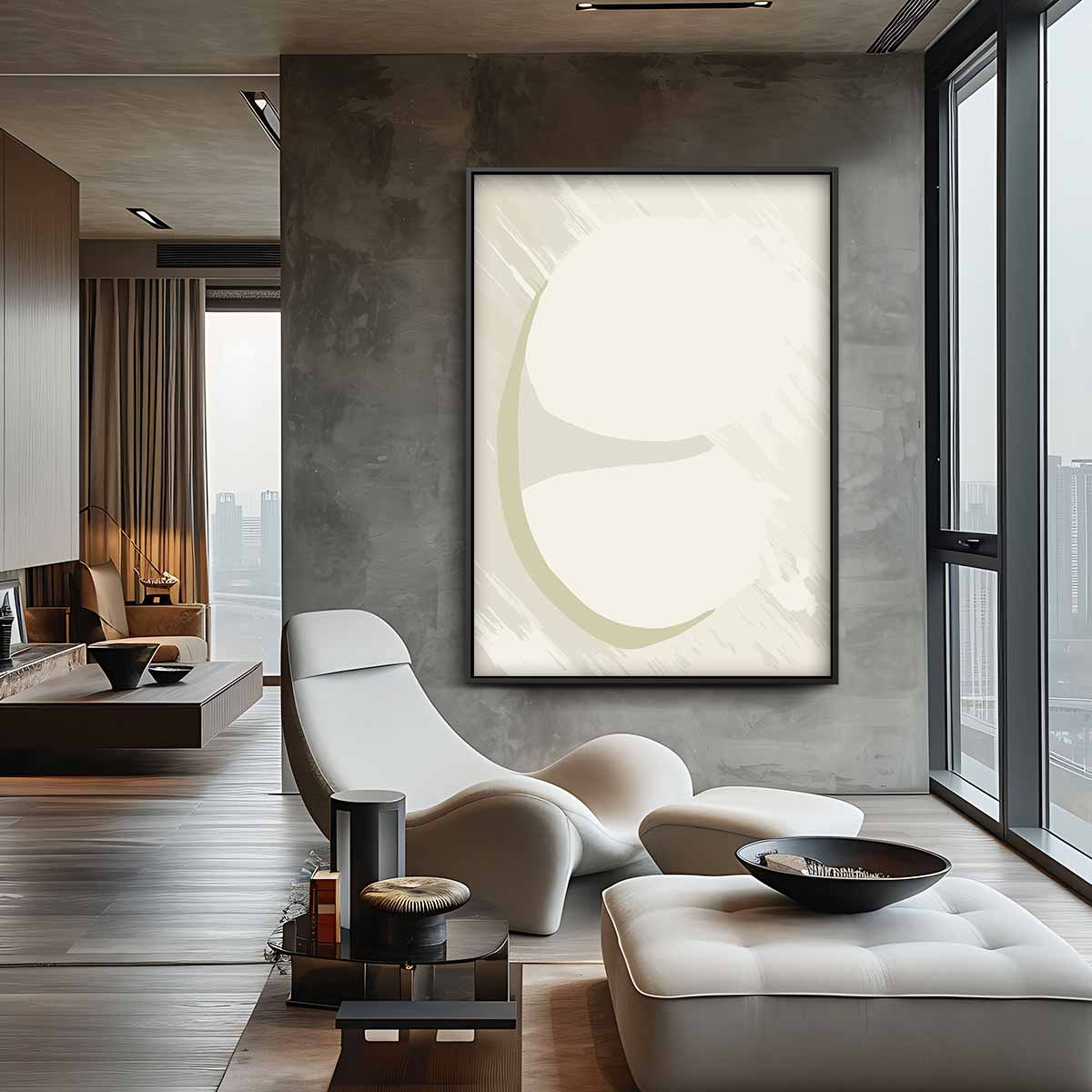 Abstracte Beige Cirkel Kunstwerk-canvas-dibond-plexiglas-wanddecoratie-WallArtistic
