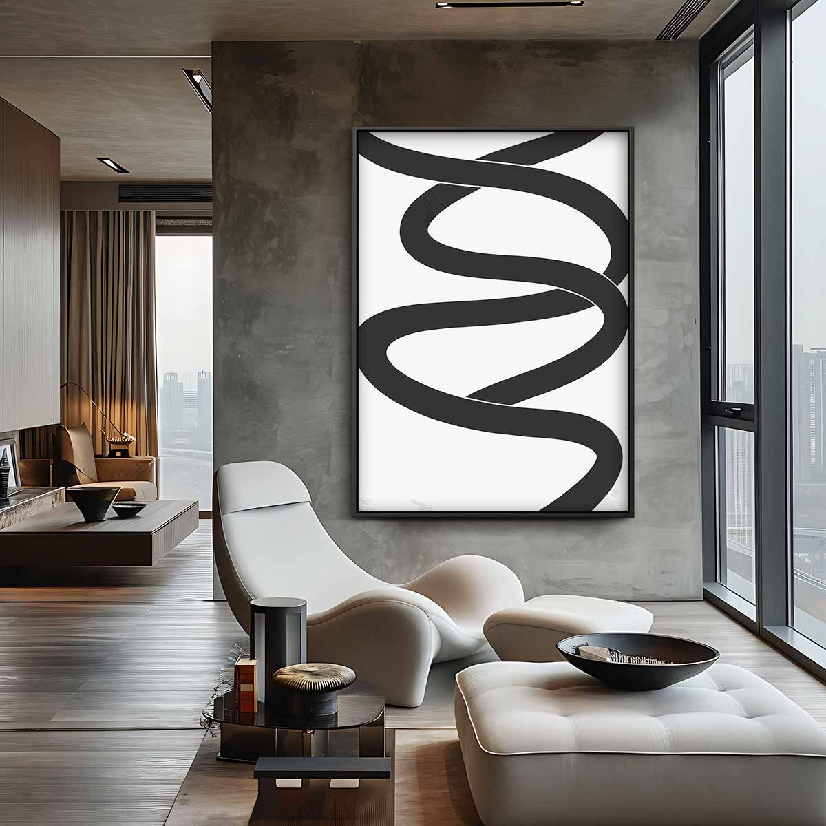 Zwarte Slinger op Helder Witte Achtergrond Kunstwerk-canvas-dibond-plexiglas-wanddecoratie-WallArtistic
