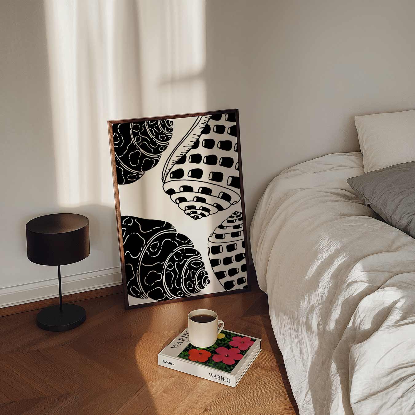 Zwart-wit schelpenkunstposter-WallArtistic