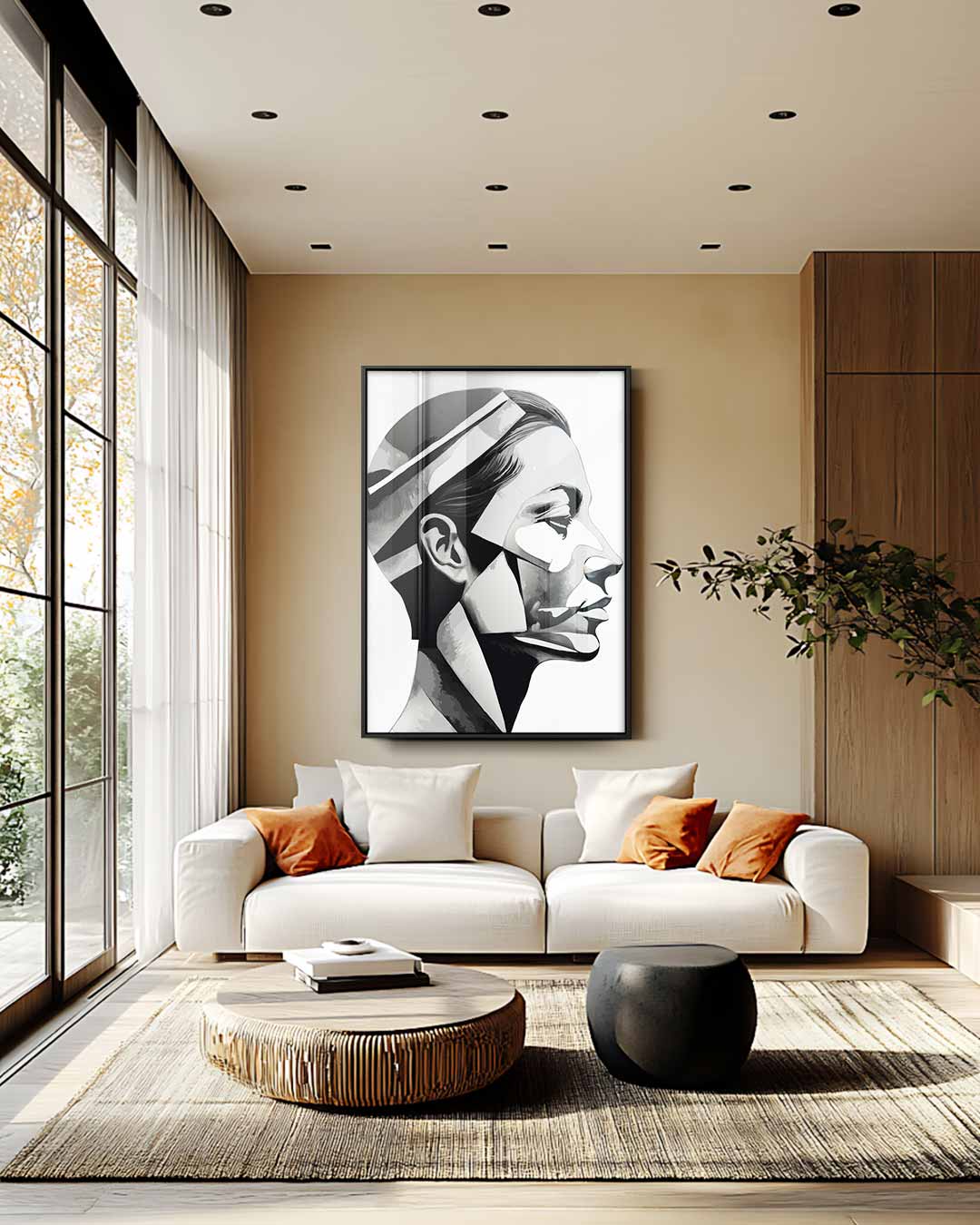 Geometrisch Portret in Grijstinten Kunstwerk-canvas-dibond-plexiglas-wanddecoratie-WallArtistic