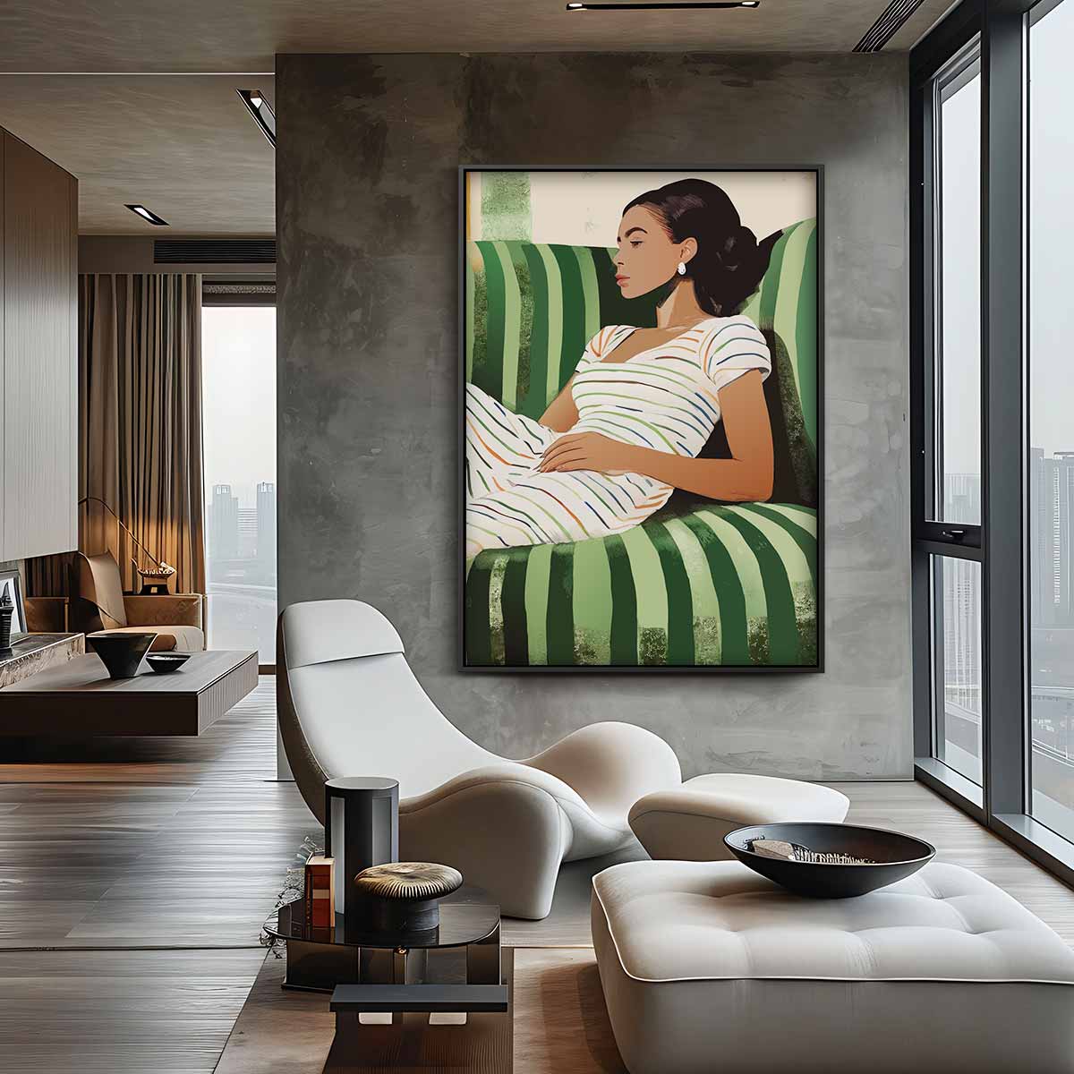 Relax op Groene Strepen Kunstwerk-canvas-dibond-plexiglas-wanddecoratie-WallArtistic