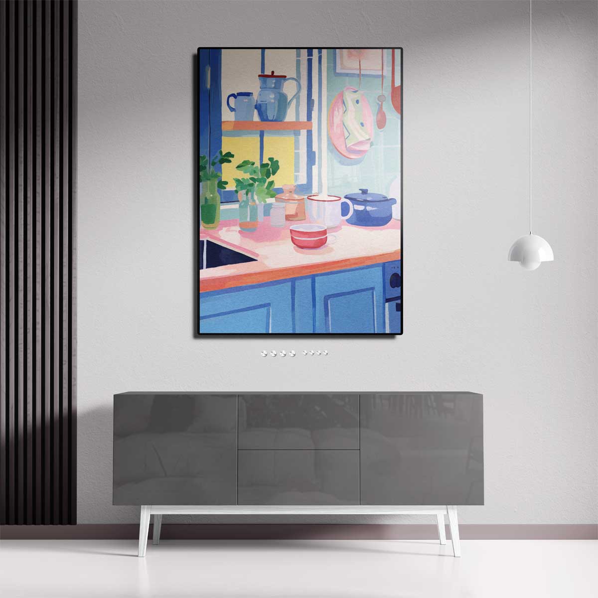 Vrolijk Keukenhoekje in Pasteltinten Kunstwerk-canvas-dibond-plexiglas-wanddecoratie-WallArtistic